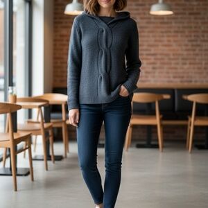 Mariele Waithe 100% Cashmere Cable Knit Hoodie Sweater - Gray Size M